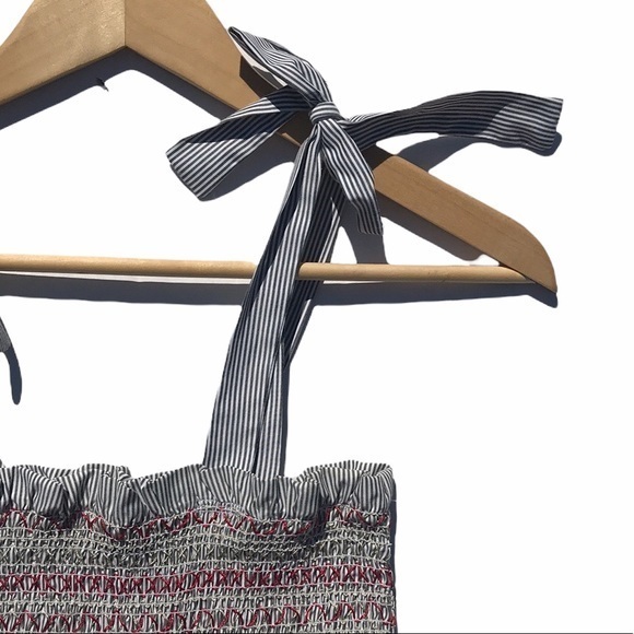 Style Envy Smocked Striped Tie Strap Crop Tank Top - Picture 4 of 7